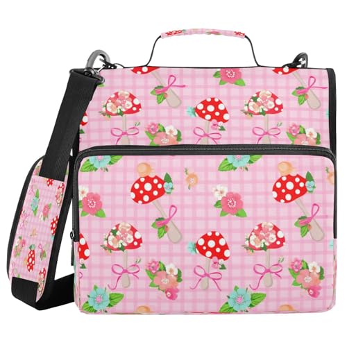 JUMBEAR Mappe mit Reißverschluss, niedliches Cartoon-Motiv, roter Pilz, mit Schultergurt, 3,8 cm O-Ringe, Fächermappe, mehrere Taschen, Kapazität 600 Blatt JUMBEAR Mappe mit Reißverschluss, niedliches Cartoon-Motiv, roter Pilz, mit Schultergurt, 3,8 cm O-Ringe, Fächermappe, mehrere Taschen, Kapazität 600 Blatt von JUMBEAR