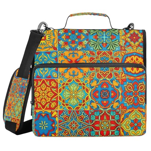 JUMBEAR Mexikanisches Talavera-Keramikfliesenmuster, Reißverschluss-Mappe mit Schultergurt, 3,8 cm O-Ringe, Fächermappe, mehrere Taschen, Kapazität 600 Blatt JUMBEAR Mexikanisches Talavera-Keramikfliesenmuster, Reißverschluss-Mappe mit Schultergurt, 3,8 cm O-Ringe, Fächermappe, mehrere Taschen, Kapazität 600 Blatt von JUMBEAR