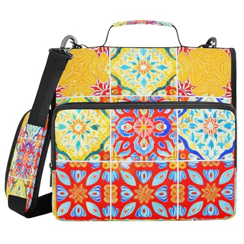 JUMBEAR Mexikanisches Talavera-Keramikfliesenmuster, Reißverschluss-Mappe mit Schultergurt, 3,8 cm O-Ringe, Fächermappe, mehrere Taschen, Kapazität 600 Blatt JUMBEAR Mexikanisches Talavera-Keramikfliesenmuster, Reißverschluss-Mappe mit Schultergurt, 3,8 cm O-Ringe, Fächermappe, mehrere Taschen, Kapazität 600 Blatt von JUMBEAR