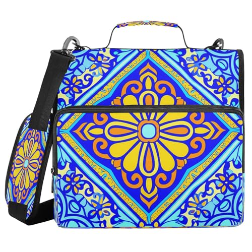 JUMBEAR Mexikanisches Talavera-Keramikfliesenmuster, Reißverschluss-Mappe mit Schultergurt, 3,8 cm O-Ringe, Fächermappe, mehrere Taschen, Kapazität 600 Blatt JUMBEAR Mexikanisches Talavera-Keramikfliesenmuster, Reißverschluss-Mappe mit Schultergurt, 3,8 cm O-Ringe, Fächermappe, mehrere Taschen, Kapazität 600 Blatt von JUMBEAR