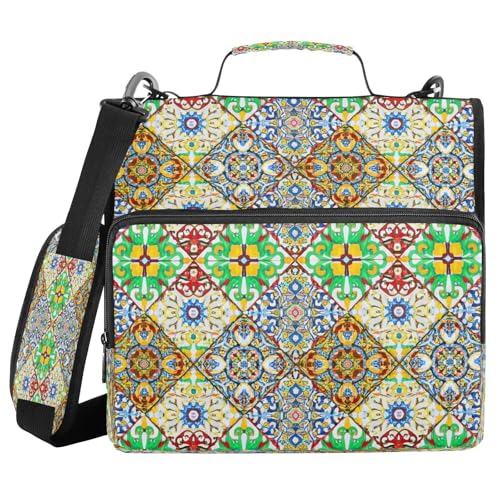 JUMBEAR Mexikanisches Talavera-Keramikfliesenmuster, Reißverschluss-Mappe mit Schultergurt, 3,8 cm O-Ringe, Fächermappe, mehrere Taschen, Kapazität 600 Blatt JUMBEAR Mexikanisches Talavera-Keramikfliesenmuster, Reißverschluss-Mappe mit Schultergurt, 3,8 cm O-Ringe, Fächermappe, mehrere Taschen, Kapazität 600 Blatt von JUMBEAR