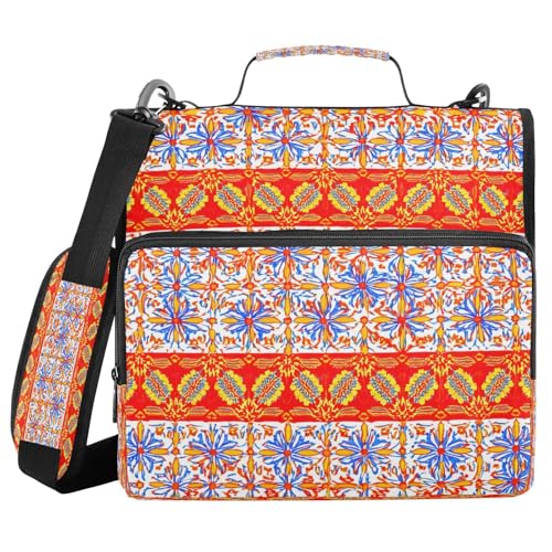 JUMBEAR Mexikanisches Talavera-Keramikfliesenmuster, Reißverschluss-Mappe mit Schultergurt, 3,8 cm O-Ringe, Fächermappe, mehrere Taschen, Kapazität 600 Blatt JUMBEAR Mexikanisches Talavera-Keramikfliesenmuster, Reißverschluss-Mappe mit Schultergurt, 3,8 cm O-Ringe, Fächermappe, mehrere Taschen, Kapazität 600 Blatt von JUMBEAR