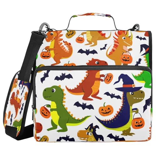 JUMBEAR Niedliche Dinosaurier-Ordner mit Reißverschluss, mit Schultergurt, 3,8 cm O-Ringe, Fächermappe, mehrere Taschen, Kapazität 600 Blatt von JUMBEAR