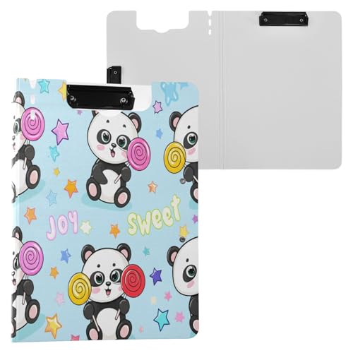 JUMBEAR Niedliche Pandas halten Lutscher-Klemmbrett A4 mit Doppel-Clips, faltbares Klemmbrett mit Abdeckung, leichter persönlicher Organizer, geeignet für Krankenhaus, Büro, Schule, Geschäft von JUMBEAR