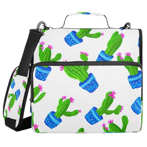 JUMBEAR Niedlicher Kaktus-Reißverschluss mit Schultergurt, 3,8 cm O-Ringe, Fächermappe, mehrere Taschen, Kapazität 600 Blatt von JUMBEAR
