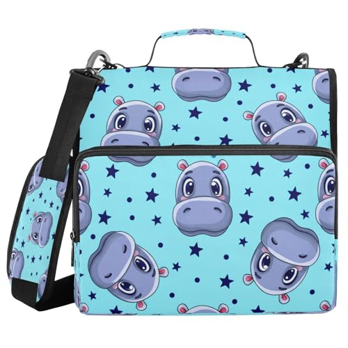 JUMBEAR Niedliches Cartoon-Nilpferd-Gesichter, Reißverschluss-Mappe mit Schultergurt, 3,8 cm O-Ringe, Fächermappe, mehrere Taschen, Kapazität 600 Blatt JUMBEAR Niedliches Cartoon-Nilpferd-Gesichter, Reißverschluss-Mappe mit Schultergurt, 3,8 cm O-Ringe, Fächermappe, mehrere Taschen, Kapazität 600 Blatt von JUMBEAR