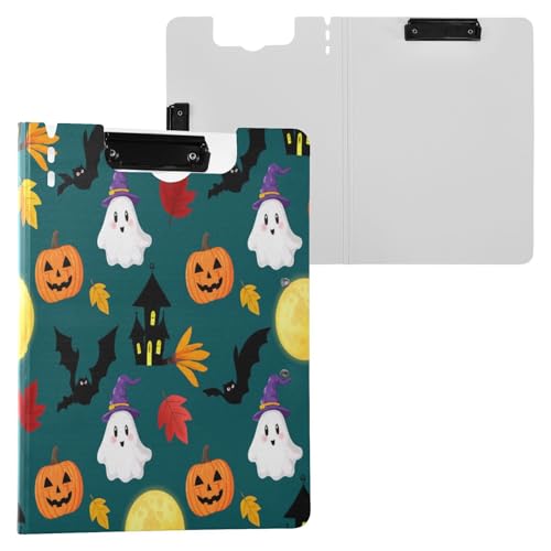 JUMBEAR Niedliches Halloween-Geister-Klemmbrett A4 mit Doppel-Clips, faltbares Klemmbrett mit Abdeckung, leichter persönlicher Organizer, geeignet für Krankenhaus, Büro, Schule, Geschäft von JUMBEAR