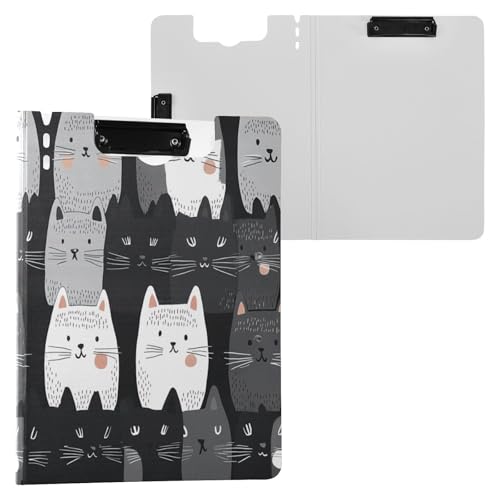 JUMBEAR Niedliches Katzen-Klemmbrett A4 mit Doppel-Clips, faltbares Klemmbrett mit Abdeckung, leichter persönlicher Organizer, geeignet für Krankenhaus, Büro, Schule, Geschäft, Klassenzimmer von JUMBEAR