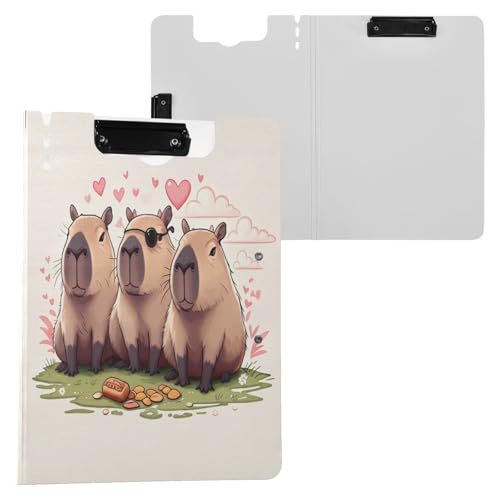 JUMBEAR Niedliches Klemmbrett mit drei Capybaras, A4 mit Doppel-Clips, faltbares Klemmbrett mit Abdeckung, leichter persönlicher Organizer, geeignet für Krankenhaus, Büro, Schule, Geschäft von JUMBEAR