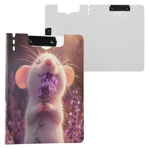 JUMBEAR Niedliches weißes Maus-Klemmbrett A4 mit Doppel-Clips, faltbares Klemmbrett mit Abdeckung, leichter persönlicher Organizer, geeignet für Krankenhaus, Büro, Schule, Geschäft, Klassenzimmer von JUMBEAR
