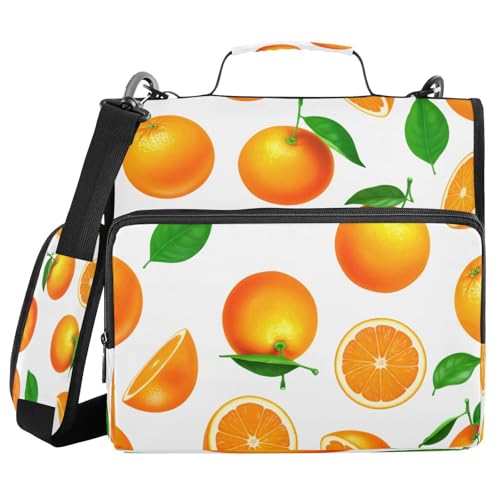 JUMBEAR Oranger Ordner mit Reißverschluss und Schultergurt, 3,8 cm O-Ringe, Fächermappe, mehrere Taschen, Kapazität 600 Blatt von JUMBEAR