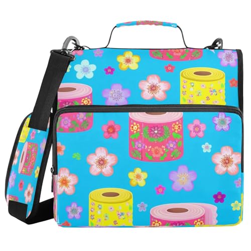 JUMBEAR Papierrollen mit bunten Blumen, Reißverschluss und Schultergurt, 3,8 cm O-Ringe, Fächermappe, mehrere Taschen, Kapazität 600 Blatt von JUMBEAR