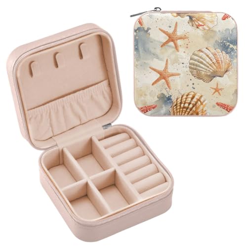 JUMBEAR Reise-Schmuckkästchen für Damen, Reise-Schmuckschatulle, Reise-Schmucketui, kleine Schmuckschatulle für Halskette, Armband, Ohrringe, schöne Seesterne und Muscheln JUMBEAR Reise-Schmuckkästchen für Damen, Reise-Schmuckschatulle, Reise-Schmucketui, kleine Schmuckschatulle für Halskette, Armband, Ohrringe, schöne Seesterne und Muscheln von JUMBEAR