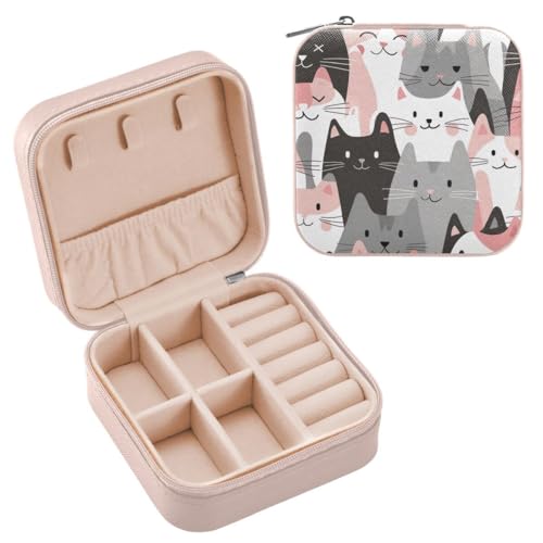 JUMBEAR Reise-Schmuckkästchen für Damen, Reise-Schmuckschatulle, Reise-Schmuckkoffer, kleine Schmuckschatulle für Halskette, Armband, Ohrringe, Katze JUMBEAR Reise-Schmuckkästchen für Damen, Reise-Schmuckschatulle, Reise-Schmuckkoffer, kleine Schmuckschatulle für Halskette, Armband, Ohrringe, Katze von JUMBEAR