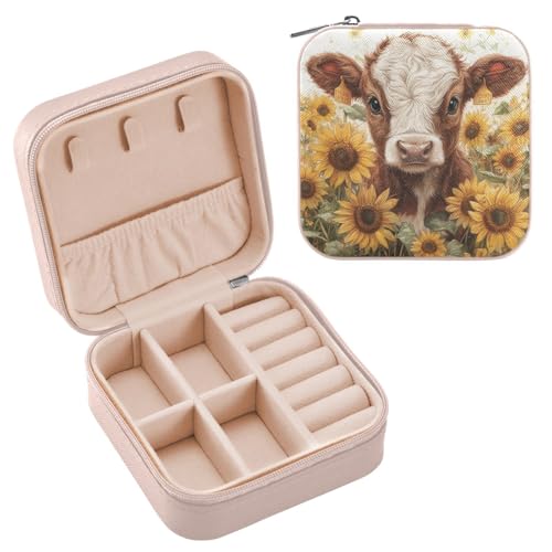 JUMBEAR Reise-Schmuckkästchen mit Sonnenblumen und Hochlandkühen, Organizer für Damen, Reise-Schmuckschatulle, kleine Schmuckschatulle für Halskette, Armband, Ohrringe JUMBEAR Reise-Schmuckkästchen mit Sonnenblumen und Hochlandkühen, Organizer für Damen, Reise-Schmuckschatulle, kleine Schmuckschatulle für Halskette, Armband, Ohrringe von JUMBEAR