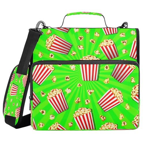 JUMBEAR Reißverschluss-Mappe mit Cartoon-Popcorn-Muster, mit Schultergurt, 3,8 cm O-Ringe, Fächermappe, mehrere Taschen, Kapazität 600 Blatt JUMBEAR Reißverschluss-Mappe mit Cartoon-Popcorn-Muster, mit Schultergurt, 3,8 cm O-Ringe, Fächermappe, mehrere Taschen, Kapazität 600 Blatt von JUMBEAR