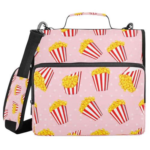 JUMBEAR Reißverschluss-Mappe mit Cartoon-Popcorn-Muster, mit Schultergurt, 3,8 cm O-Ringe, Fächermappe, mehrere Taschen, Kapazität 600 Blatt JUMBEAR Reißverschluss-Mappe mit Cartoon-Popcorn-Muster, mit Schultergurt, 3,8 cm O-Ringe, Fächermappe, mehrere Taschen, Kapazität 600 Blatt von JUMBEAR