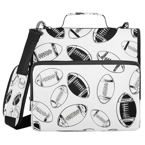 JUMBEAR Rugby-Ordner mit Reißverschluss, mit Schultergurt, 3,8 cm O-Ringe, erweiterbarer Aktenordner, mehrere Taschen, Kapazität 600 Blatt, Schwarz und Weiß von JUMBEAR