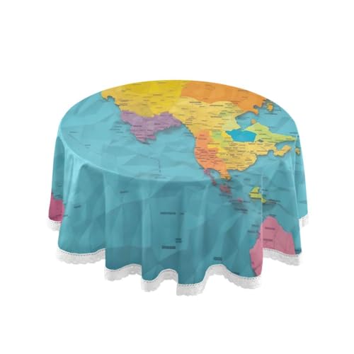 JUMBEAR Runde Tischdecke mit Weltkarte, Polyester, rund, schön, wasserabweisend, auslaufsicher, große Tischdecke für Esszimmer, Küche, Party, 152,4 cm JUMBEAR Runde Tischdecke mit Weltkarte, Polyester, rund, schön, wasserabweisend, auslaufsicher, große Tischdecke für Esszimmer, Küche, Party, 152,4 cm von JUMBEAR
