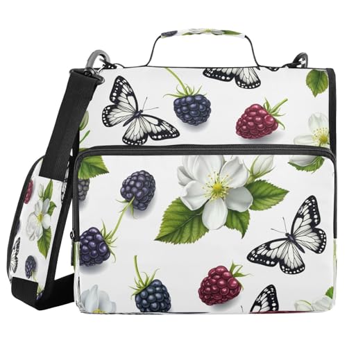 JUMBEAR Schmetterlings-Ordner mit Reißverschluss, mit Schultergurt, 3,8 cm O-Ringe, Fächermappe, mehrere Taschen, Kapazität 600 Blatt von JUMBEAR