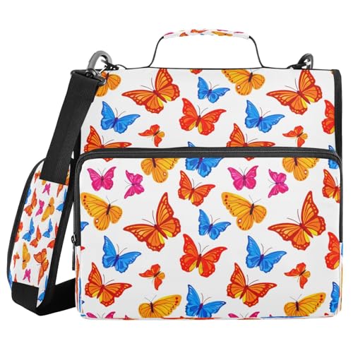 JUMBEAR Schmetterlings-Ordner mit Reißverschluss, mit Schultergurt, 3,8 cm O-Ringe, Fächermappe, mehrere Taschen, Kapazität 600 Blatt von JUMBEAR