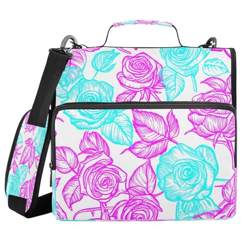 JUMBEAR Schöne Rosen-Ordner mit Reißverschluss, mit Schultergurt, 3,8 cm O-Ringe, Fächermappe, mehrere Taschen, Kapazität 600 Blatt von JUMBEAR