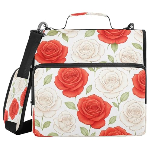 JUMBEAR Schöne Rosen-Ordner mit Reißverschluss, mit Schultergurt, 3,8 cm O-Ringe, Fächermappe, mehrere Taschen, Kapazität 600 Blatt von JUMBEAR