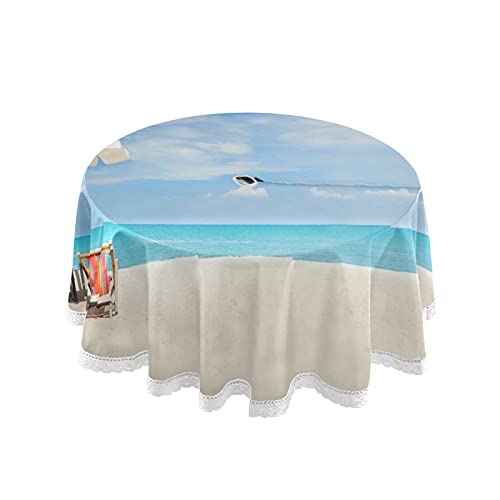 JUMBEAR Runde Tischdecke für Strandkörbe, Sonnenschirm, blauer Himmel, bewölkt, Outdoor, rund, Polyester, wasserabweisend, auslaufsicher, große Tischdecke für Esszimmer, Küche, Party, 152,4 cm von JUMBEAR