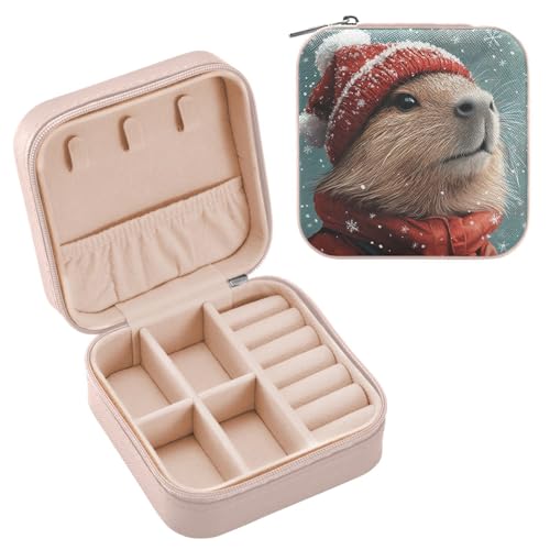 JUMBEAR Süße Weihnachts-Schmuckschatulle mit Capybara-Motiv, Reise-Schmuckkästchen, Reise-Schmuckschatulle, kleine Schmuckschatulle für Halskette, Armband, Ohrringe JUMBEAR Süße Weihnachts-Schmuckschatulle mit Capybara-Motiv, Reise-Schmuckkästchen, Reise-Schmuckschatulle, kleine Schmuckschatulle für Halskette, Armband, Ohrringe von JUMBEAR