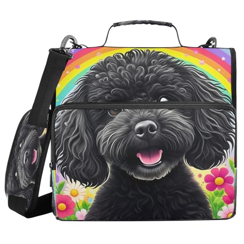 JUMBEAR Süßer kleiner Hund Reißverschluss Ordner mit Schultergurt, 3,8 cm O-Ringe, Fächermappe – mehrere Taschen – Kapazität 600 Blatt von JUMBEAR