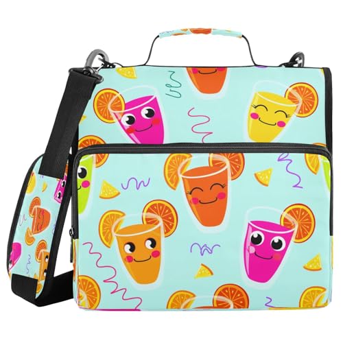 JUMBEAR Süßes buntes Getränkeordner mit Reißverschluss, mit Schultergurt, 3,8 cm O-Ringe, erweiterbarer Aktenordner, mehrere Taschen, Kapazität 600 Blatt von JUMBEAR