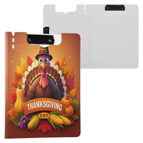 JUMBEAR Thanksgiving-Truthahn-Klemmbrett A4 mit Doppel-Clips, faltbares Klemmbrett mit Abdeckung, leicht, persönlicher Organizer, geeignet für Krankenhaus, Büro, Schule, Geschäft, Klassenzimmer von JUMBEAR
