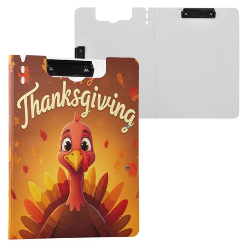 JUMBEAR Thanksgiving-Truthahn-Klemmbrett A4 mit Doppel-Clips, faltbares Klemmbrett mit Abdeckung, leicht, persönlicher Organizer, geeignet für Krankenhaus, Büro, Schule, Geschäft, Klassenzimmer von JUMBEAR