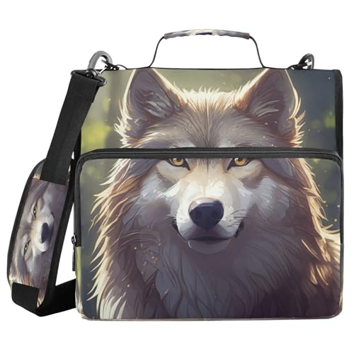 JUMBEAR White Wolf Ordner mit Reißverschluss, mit Schultergurt, 3,8 cm O-Ringe, Fächermappe, mehrere Taschen, Kapazität 600 Blatt von JUMBEAR