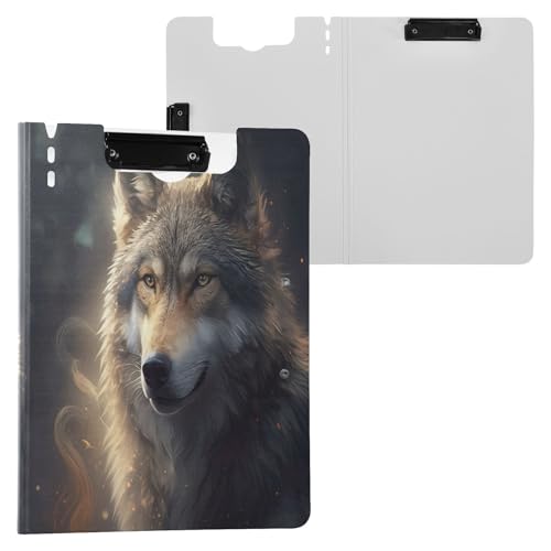 JUMBEAR Wolf Klemmbrett A4 mit Doppel-Clips, faltbares Klemmbrett mit Abdeckung, leichter persönlicher Organizer, geeignet für Krankenhaus, Büro, Schule, Geschäft, Klassenzimmer von JUMBEAR