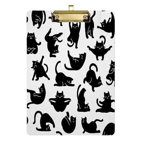 JUMBEAR Yoga-Klemmbretter mit schwarzen Katzen, nachfüllbar, PVC-Platte mit Clip, Hartfaserplatte, für A4-Papiere, Büroangestellte, Schule, 31,8 x 22,9 cm von JUMBEAR