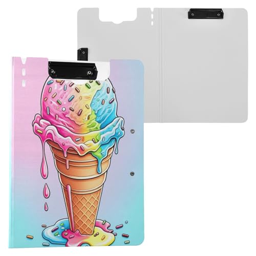 JUMBEAR Yummy Eiscreme-Klemmbrett A4 mit Doppel-Clips, faltbares Klemmbrett mit Abdeckung, leichter persönlicher Organizer, geeignet für Krankenhaus, Büro, Schule, Geschäft, Klassenzimmer von JUMBEAR