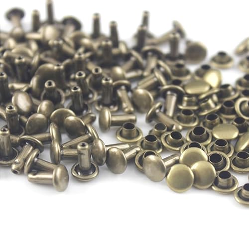 JUMELA Metall-Doppelkappen-Nieten, 6 mm, Rundniete for Lederhandwerk, Tasche, Gürtel, Kleidung, Hut, Schuhe, Kragen, Dekor, 100 Sätze (Color : Bronze, Size : 6 x 12mm) von JUMELA