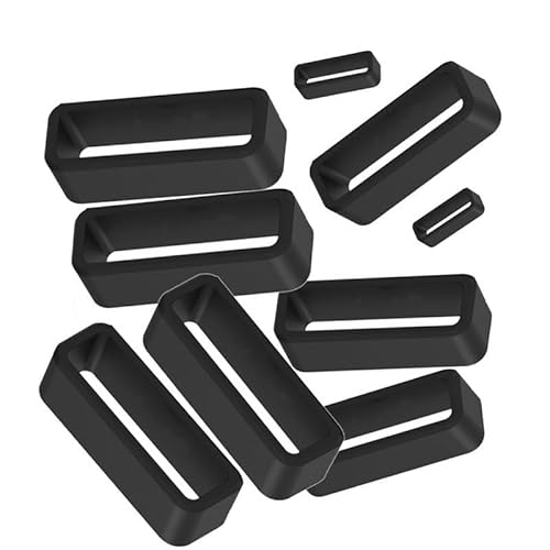 Silikonband-Befestigungsschnalle, schwarz/blau, Armband 12, 14, 16, 18, 20, 22, 24, 26, 28, 30 mm, Silikonband, Gummi-Uhrenarmbandschlaufen, Zubehör, 10 Stück (Color : Black-10pcs, Size : 12mm) von JUMELA