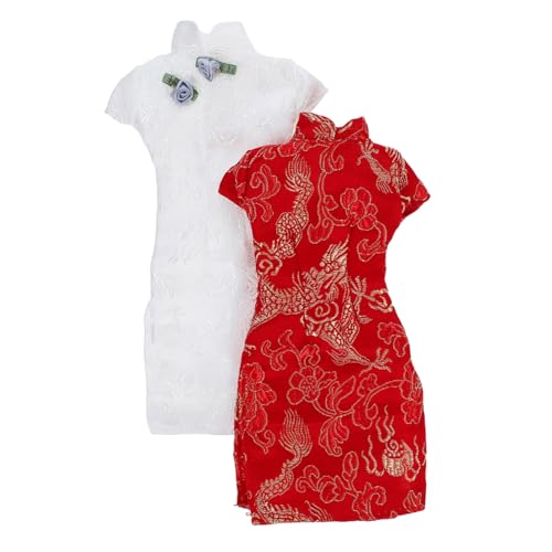 JUMPLAWN 2stücke Puppen Cheongsam Vintage Kleidung Wiederverwendbare Asiatische Puppenoutfits Für Puppen Charmante Und Elegante Designs Rot Und Weiß von JUMPLAWN