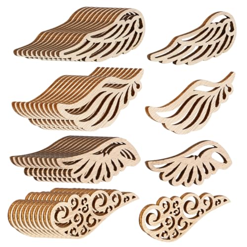 JUMPLAWN 40 Stück Holzflügel zum Basteln Naturbelassene Holzscheiben Bemalen und DIY handwerk Vielseitige Holzstücke für Scrapbooking Karten Geschenkanhänger Partydekoration Geburtstag von JUMPLAWN
