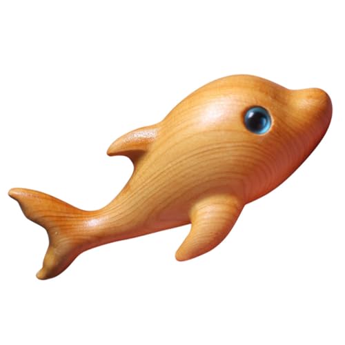 JUMPLAWN Delfin Holzfigur Mini Statue Handgeschnitzte Tischdeko aus Massivem Holz für Wohnzimmer Schlafzimmer Büro Verarbeitung und Design von JUMPLAWN
