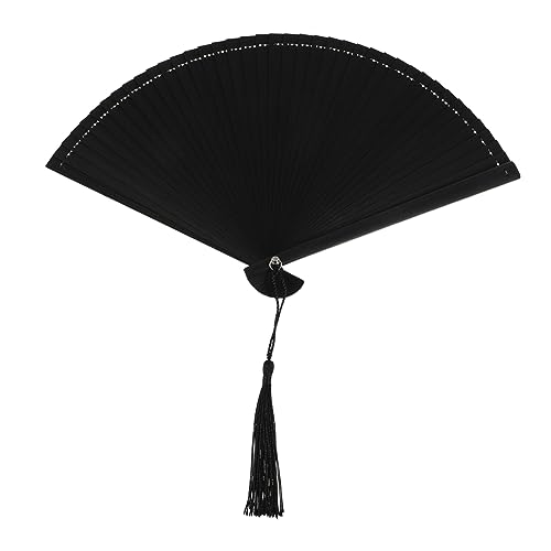 JUMPLAWN Faltbarer Handfächer mit Quaste und Tragetasche Retro Fächer für Tanz Bühnenauftritte und Dekoration Schwarz JUMPLAWN Faltbarer Handfächer mit Quaste und Tragetasche Retro Fächer für Tanz Bühnenauftritte und Dekoration Schwarz von JUMPLAWN