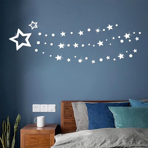 Stern-Spiegel-Aufkleber, 3D-Spiegel-Wandaufkleber Abnehmbare -Aufkleber Acryl-Stern-Wandaufkleber für Zuhause Wohnzimmer-Schlafzimmer-Dekor (Silber) von JUMRHFAN