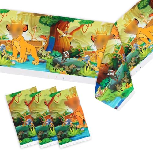4 Stück Party Tischdecke, Lion King Party Tischdecke, Cartoon Thema Tischdecken, Dekoration liefert Party Zubehör für Kinder Geburtstag Party de korationen (Gelb Grün) von JUNBAOYYDS