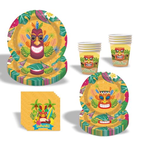 Deko Hawaii Party Set,Tropische Palme Blatt Partygeschirr Set,Hawaii Tropische Dekorationen, für Kindergeburtstag Geburtstagsdeko 10 Gäste ﻿ von JUNBAOYYDS