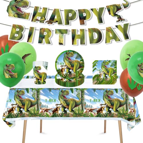 Dinosaurier Partygeschirr, Pappteller Kindergeburtstag Party Set, Dino Kindergeburtstag Pappteller Tiere Dschungel für Junge Motto Party (dunkelgrün) von JUNBAOYYDS