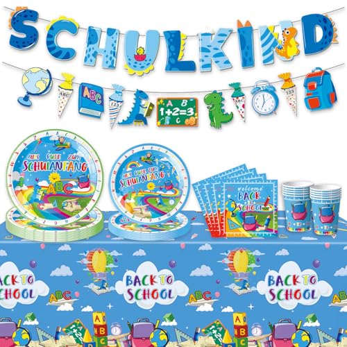 Einschulung Blau Geschirr Set Schulanfang Partygeschirr Servietten Pappteller Schulkind Papierteller Tischdeko Schultag Tischdeko für Mädchen Jungen Einschulung Blau Geschirr Set Schulanfang Partygeschirr Servietten Pappteller Schulkind Papierteller Tischdeko Schultag Tischdeko für Mädchen Jungen von JUNBAOYYDS