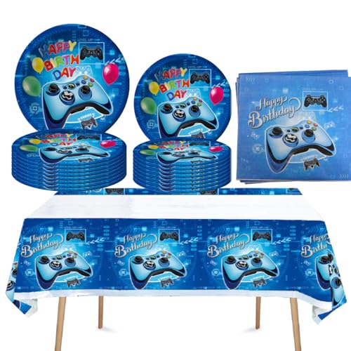 Game On Partygeschirr Set,Game On Geburtstag Deko Mit Teller, Partygeschirr Kindergeburtstag Dekoration, Partydekoration Geschirr Party Supplies Set (blau schwarz) Game On Partygeschirr Set,Game On Geburtstag Deko Mit Teller, Partygeschirr Kindergeburtstag Dekoration, Partydekoration Geschirr Party Supplies Set (blau schwarz) von JUNBAOYYDS