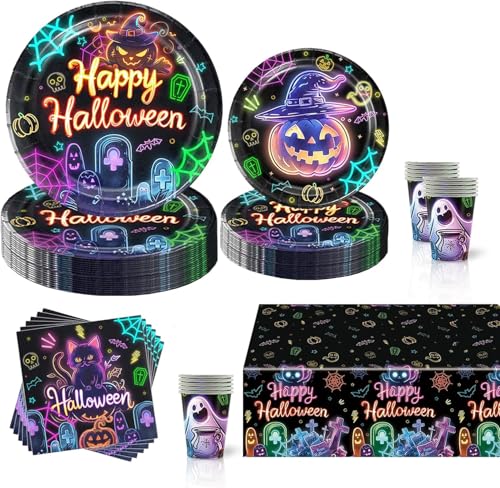 Glow Neon Partygeschirr Set, Glow Neon Geburtstag Party Geschirr, Neon Glow in the Dark Papier Geschirr, für Kinder Geburtstag Party Supplies Halloween (C) von JUNBAOYYDS